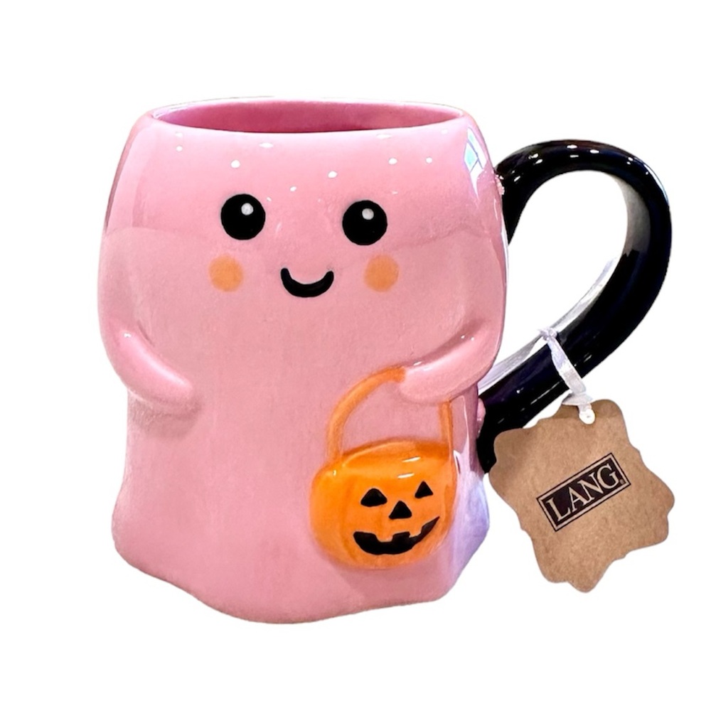 👻Pink Ghost with pumpkin hand painted mug